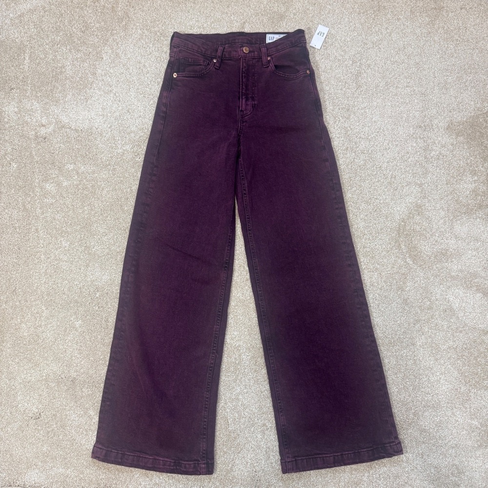 Gap High Rise Stride Jeans Purple Acid Wash Wide Leg Denim 25/0 R NEW